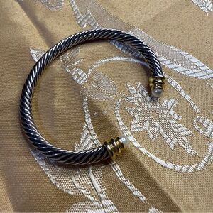 Twisted Cable Two-Tone Cuff Bracelet with Pearl Accents